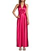 Color:Raspberry - Image 1 - Rosalea Rosette Satin Halter Dress