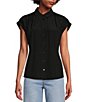 Color:Black - Image 1 - Samantha Collared Short Sleeve Button Front Blouse