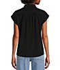 Color:Black - Image 2 - Samantha Collared Short Sleeve Button Front Blouse