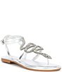 Color:Silver - Image 1 - Selma Leather Rhinestone Snake Flat Thong Sandals