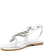 Color:Silver - Image 4 - Selma Leather Rhinestone Snake Flat Thong Sandals