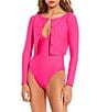 Color:Bright Pink - Image 1 - Solid Cropped Button Front Swim Cardigan