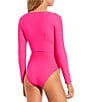 Color:Bright Pink - Image 2 - Solid Cropped Button Front Swim Cardigan