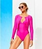 Color:Bright Pink - Image 4 - Solid Cropped Button Front Swim Cardigan