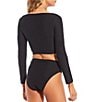Color:Black - Image 2 - Solid Cropped Button Front Swim Cardigan