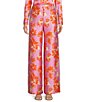 Color:Mandarin Floral - Image 1 - Vivian Floral Printed Satin Twill Flat Front Full Length Coordinating Pants
