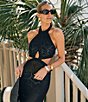 Color:Black - Image 4 - x M.G. Style Carmel Halter Fringe Maxi Dress Swim Cover Up