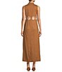 Color:Walnut - Image 3 - x M.G. Style Jen Mock Neck Linen Blend Circle Cut Out Maxi Dress