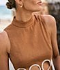 Color:Walnut - Image 6 - x M.G. Style Jen Mock Neck Linen Blend Circle Cut Out Maxi Dress