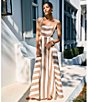 Color:Ivory/Winter - Image 5 - x M.G. Style Jenny Stripe Square Neckline Linen Blend Maxi Dress