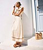 Color:Flan - Image 6 - x M.G. Style Kurry Flounce Shoulder Tie Neck Cut Out Linen Blend Dress