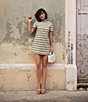 Color:Vanilla/Palm - Image 3 - x The Style Bungalow Palm Short Sleeve Striped Mini Dress
