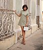 Color:Vanilla/Palm - Image 4 - x The Style Bungalow Palm Short Sleeve Striped Mini Dress