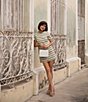 Color:Vanilla/Palm - Image 5 - x The Style Bungalow Palm Short Sleeve Striped Mini Dress
