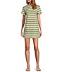 Color:Vanilla/Palm - Image 1 - x The Style Bungalow Palm Short Sleeve Striped Mini Dress