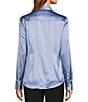 Color:Cornflower - Image 2 - Yana Button Front Point Collar Long Sleeve Stretch Silk Charmeuse Blouse