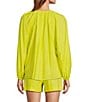 Color:Lime - Image 2 - Antonio Melanie Effie Long Sleeve Split V Tie Neck Blouse