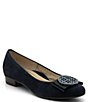 Color:Navy Kid Suede - Image 1 - Bambi Suede Ornament Bow Ballet Flats