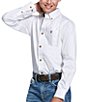 Color:White - Image 1 - Big Boys 7-14 Long Sleeve Solid Twill Classic Shirt