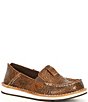 Color:Brown Floral Emboss - Image 1 - Cruiser Floral Embossed Leather Slip-Ons
