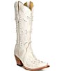 Color:White - Image 1 - Pearl Leather Embellished Western Boots