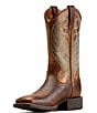 Color:Brown - Image 4 - Women's Round Up Leather Square Toe Western Mid Boots