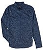 Color:Navy - Image 1 - Slim-Fit Stretch Printed Poplin Long Sleeve Woven Shirt