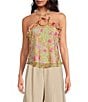 Color:Yellow Multi Floral - Image 1 - Alix Floral Print Rosette Sleeveless Top