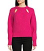 Color:Pink - Image 1 - Kris Crew Neck Cutout Long Sleeve Wool Blend Sweater
