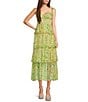 Color:Yellow Green - Image 1 - Midsummer Floral Print Sweetheart Neck Sleeveless Midi Dress
