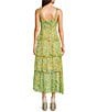 Color:Yellow Green - Image 2 - Midsummer Floral Print Sweetheart Neck Sleeveless Midi Dress