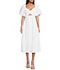Color:White - Image 1 - Serilda Sweetheart Neck Short Puff Sleeve Midi Dress