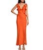 Color:Orange - Image 1 - Sorbae Ruffle V-Neck Sleeveless Side Slit Maxi Dress