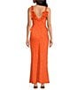 Color:Orange - Image 2 - Sorbae Ruffle V-Neck Sleeveless Side Slit Maxi Dress