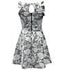 Color:Black Ivory - Image 2 - Big Girls 7-16 Floral Print Flutter Sleeve Fit-and-Flare Dress