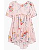 Color:Blush - Image 1 - Big Girls 7-16 Flutter Sleeve Floral-Printed High-Low-Hem Babydoll Dress