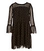Color:Black - Image 1 - Big Girls 7-16 Long Sleeve Rhinestone-Embellished Shift Dress