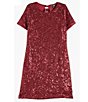 Color:Burgundy - Image 1 - Big Girls 7-16 Short-Sleeve Sequin-Embellished T-Shirt Dress
