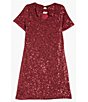 Color:Burgundy - Image 2 - Big Girls 7-16 Short-Sleeve Sequin-Embellished T-Shirt Dress