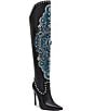Color:Black - Image 1 - Axelle Studded Rhinestone Embellished Over The Knee Boots