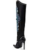 Color:Black - Image 3 - Axelle Studded Rhinestone Embellished Over The Knee Boots