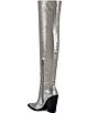 Color:Silver - Image 3 - Grissel Metallic Croco Print Over The Knee Western Boots