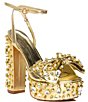 Color:Gold - Image 1 - Maya Metallic Rhinestone Bow Platform Dress Sandals