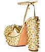 Color:Gold - Image 3 - Maya Metallic Rhinestone Bow Platform Dress Sandals