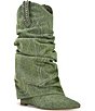 Color:Green - Image 1 - Sinead Denim Studded Foldover Scrunch Shaft Western Mid Boots