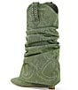 Color:Green - Image 3 - Sinead Denim Studded Foldover Scrunch Shaft Western Mid Boots