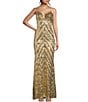 Color:Gold - Image 1 - Bungee Spaghetti Strap V-Neck Sequin and Pities Long Dress