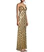 Color:Gold - Image 3 - Bungee Spaghetti Strap V-Neck Sequin and Pities Long Dress