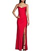 Color:Red - Image 1 - Cowl Neck Spaghetti Strap Lace Up Back Side Slit Long Dress