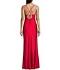 Color:Red - Image 2 - Cowl Neck Spaghetti Strap Lace Up Back Side Slit Long Dress